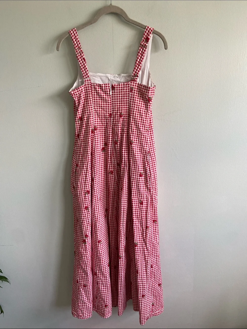 Abercrombie & Fitch Mila Midi Red Gingham   Dress with strawberry Print